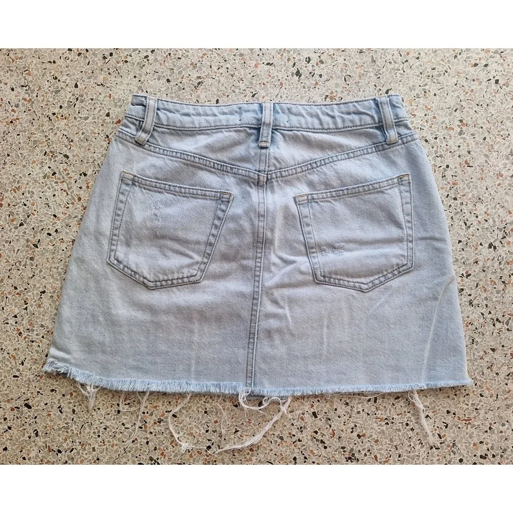 Free People Denim‎ A-Line Mini Frayed Hem Distressed Skirk